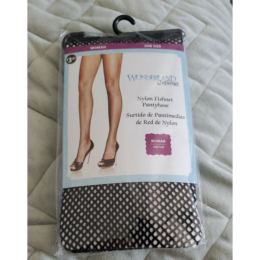 NIP Wonderland Costumes Black Nylon Fishnet Pantyhose 1 Pair Halloween One size